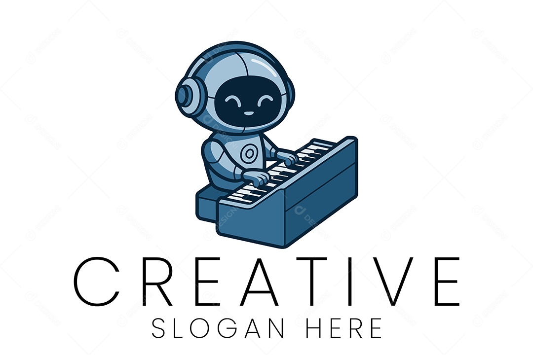 Logo de Robô Tocando um Teclado Ilustração Vetor EPS + AI Editável