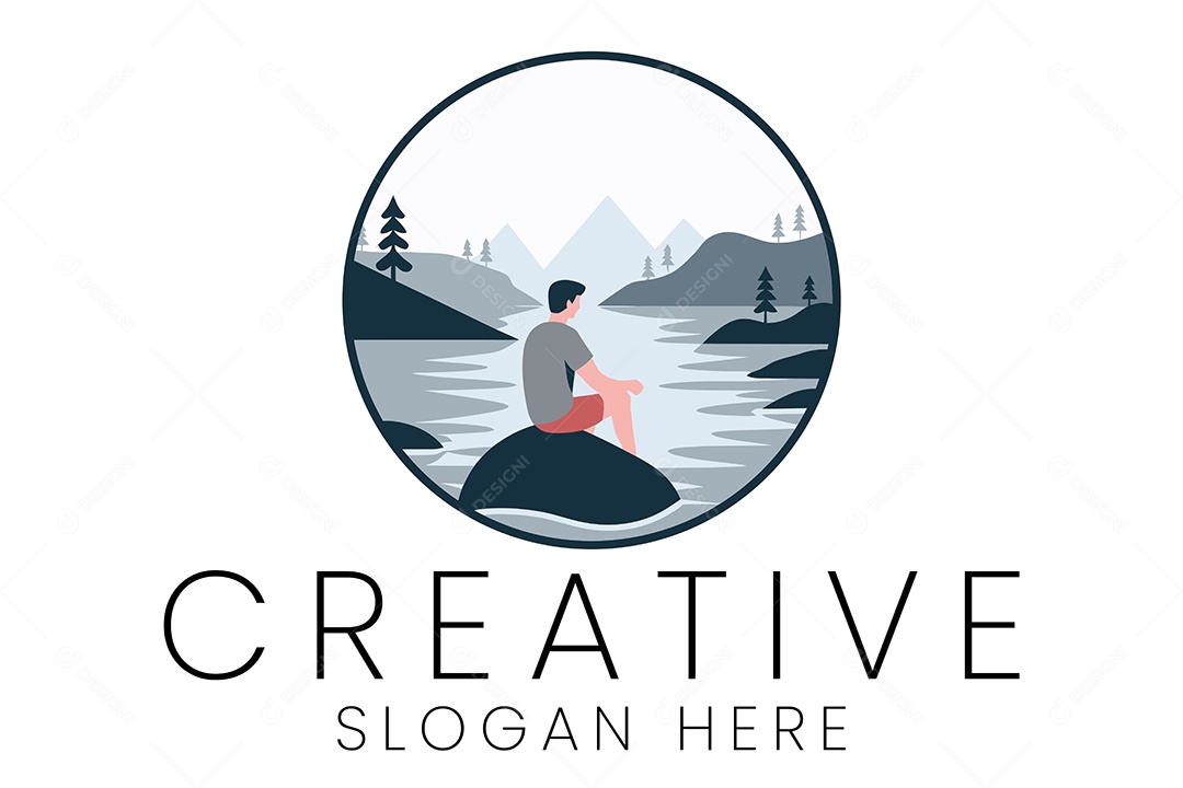 Logotipo de Homem Relaxando na Natureza Ilustração Vetor EPS + AI Editável