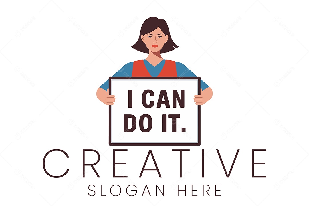 Mulher Profissional Segurando Placa de Conhecimento Design de Logotipo Criativo Ilustração Vetor EPS + AI Editável