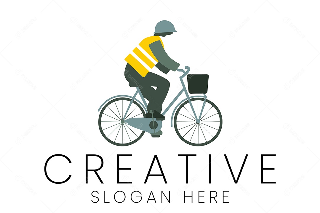 Logotipo de Pessoa Andando de Bicicleta com Colete Amarelo Ilustração Vetor EPS + AI Editável