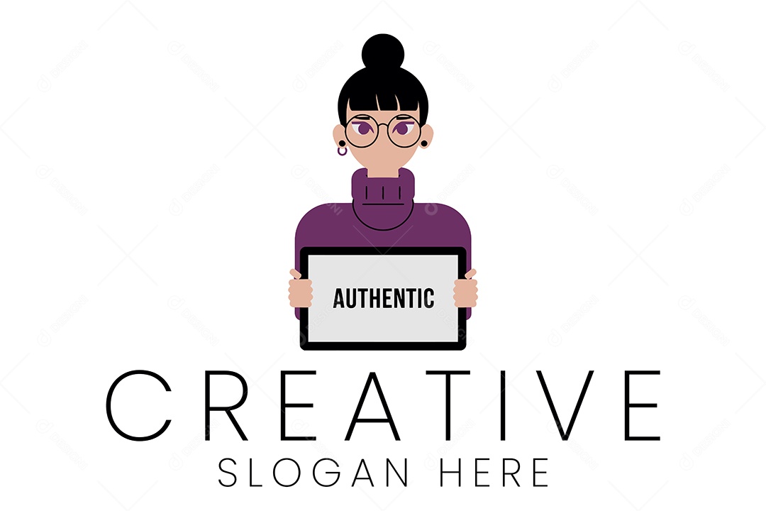 Mulher Profissional Segurando Placa de Conhecimento Design de Logotipo Criativo Ilustração Vetor EPS + AI Editável