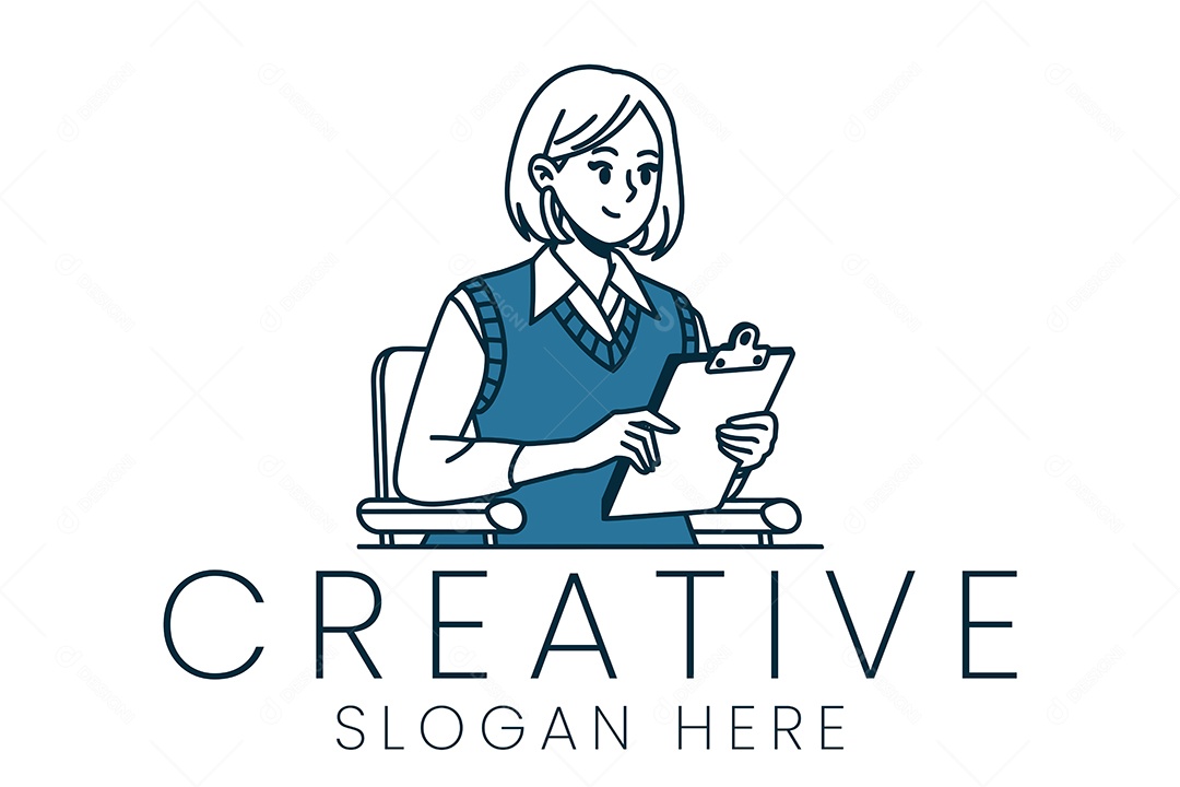 Logotipo de Mulher Sentada Revisando Documentos Ilustração Vetor EPS + AI Editável