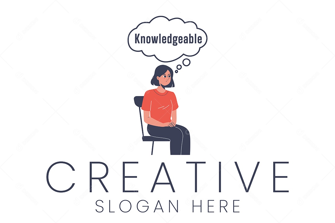 Logotipo de Mulher Sentada com Balão de Pensamento Ilustração Vetor EPS + AI Editável