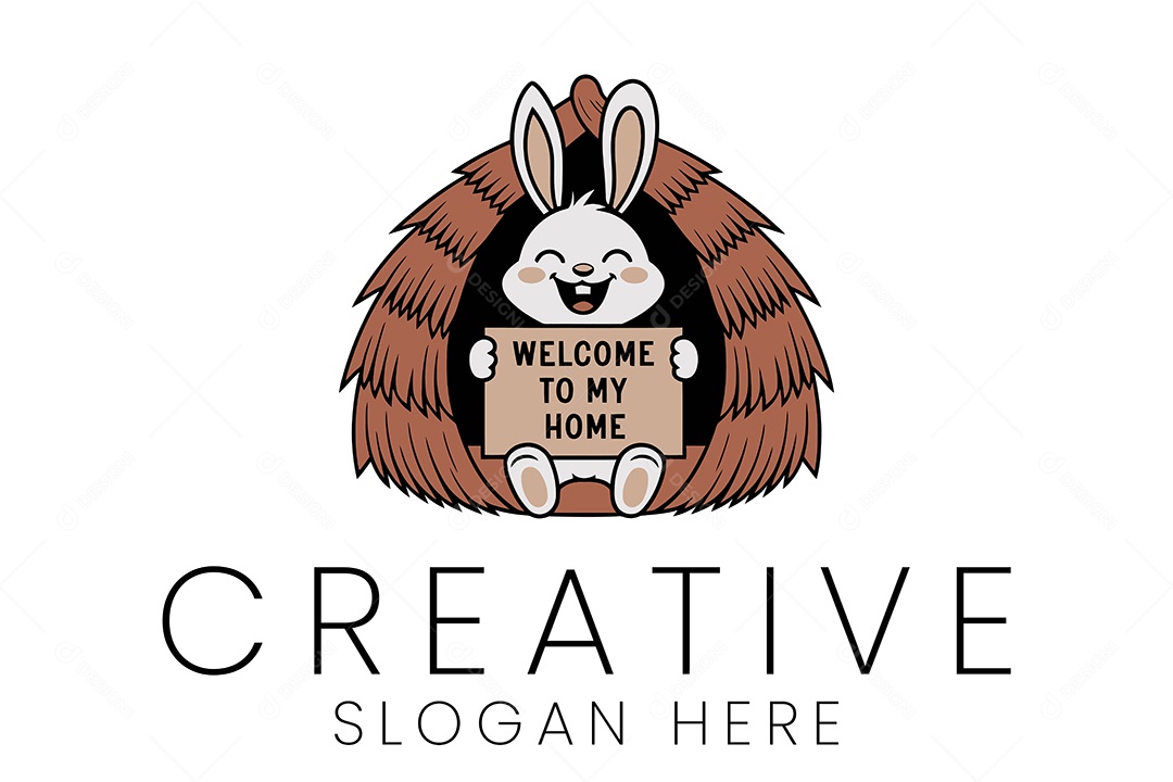 Logo de Animal Coelho Segurando uma Placa Ilustração Vetor EPS + AI Editável