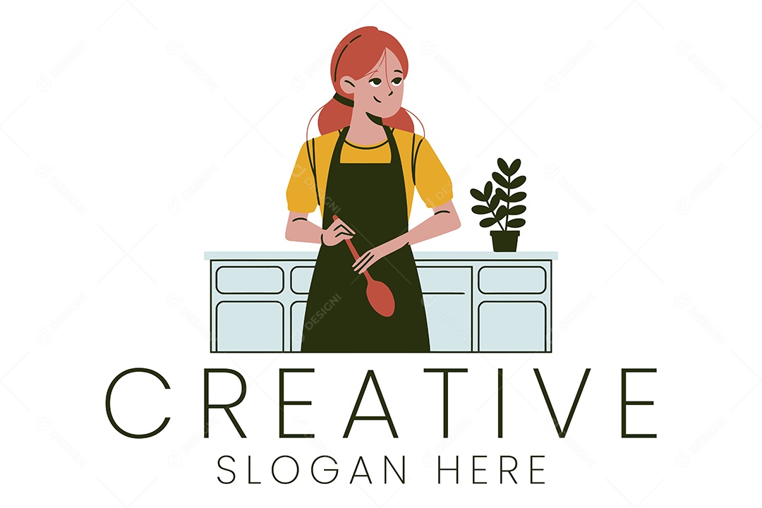 Logo de Mulher Chef de Cozinha Ilustração Vetor EPS + AI Editável
