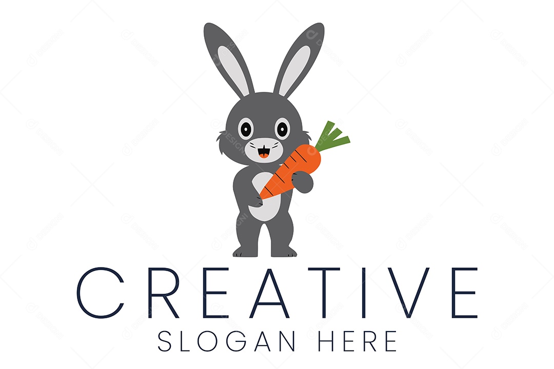 Logo de Animal Coelho Segurando uma Cenoura Ilustração Vetor EPS + AI Editável