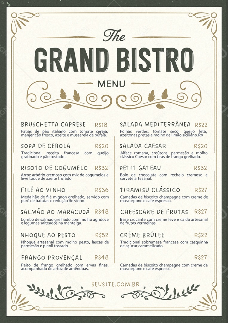 Modelo de Cardápio Bistro PSD Editável