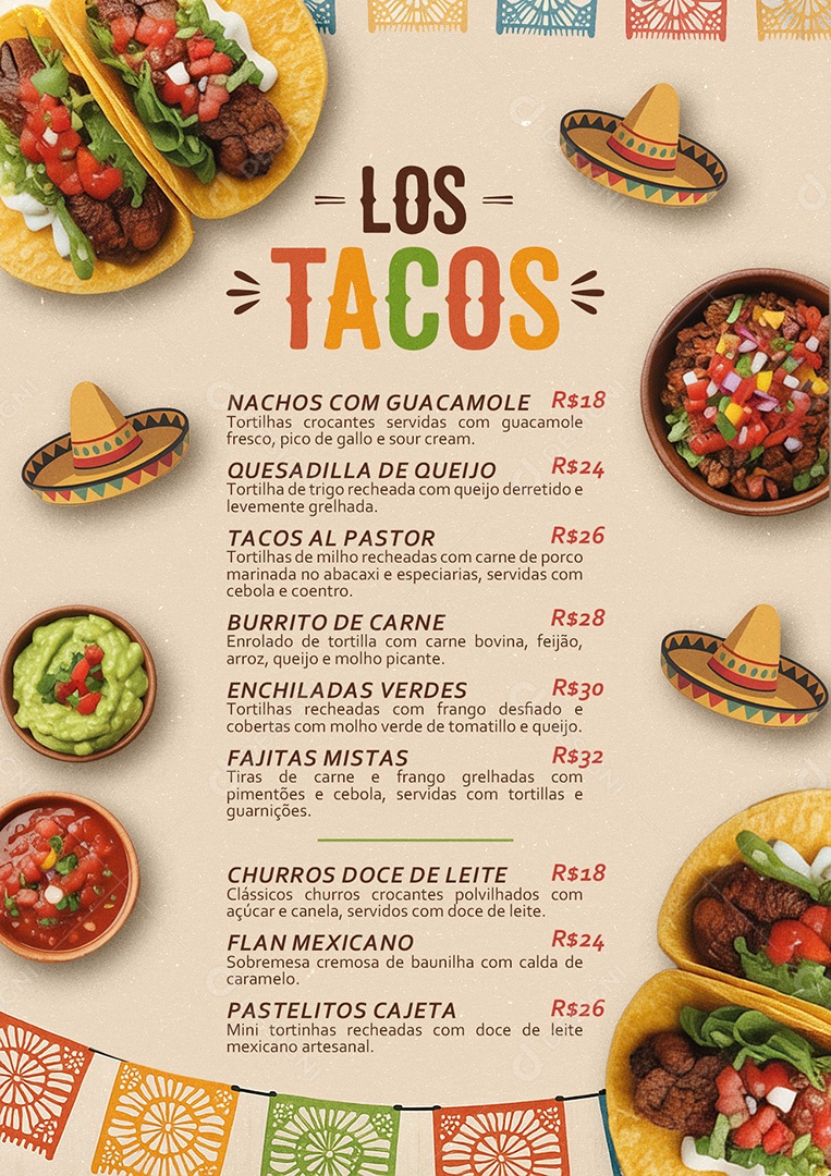 Modelo de Cardápio Comida Mexicana PSD Editável