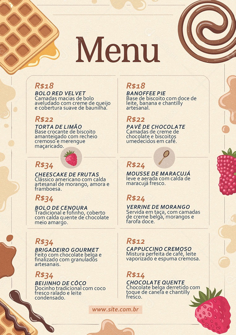Modelo de Cardápio Doceria PSD Editável
