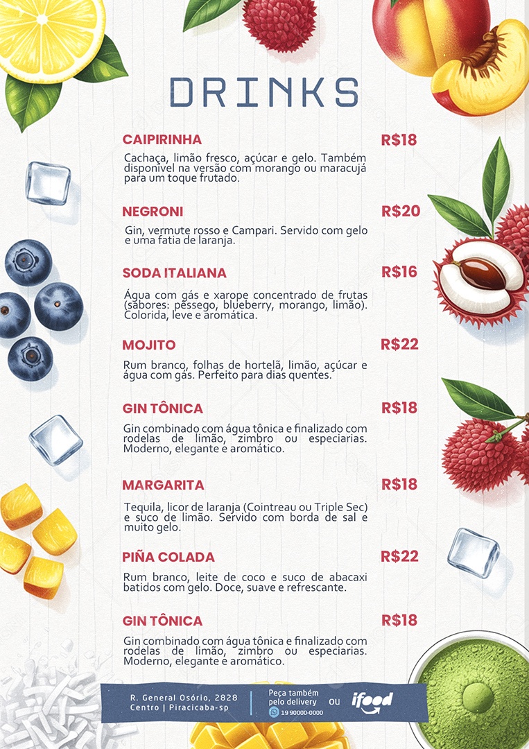 Modelo de Cardápio Drinks PSD Editável