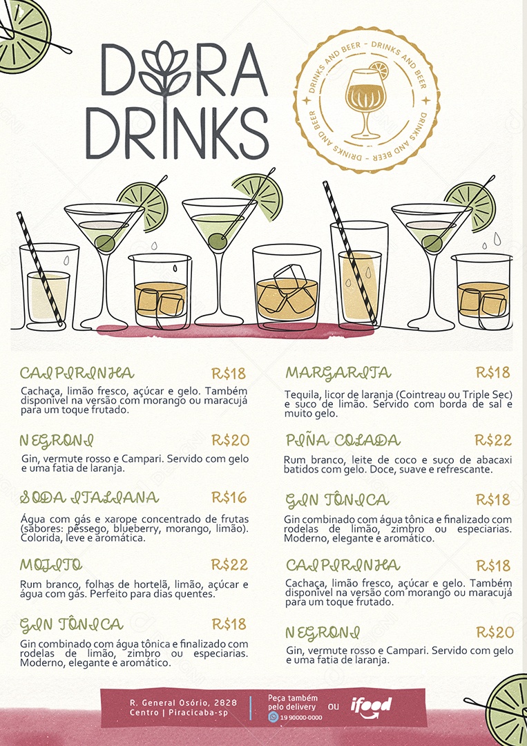 Modelo de Cardápio Drinks PSD Editável