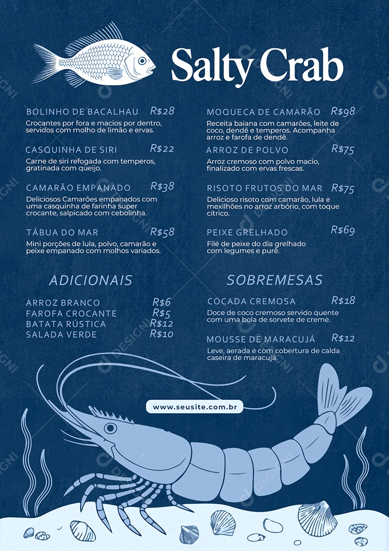 Modelo de Cardápio Frutos do Mar PSD Editável