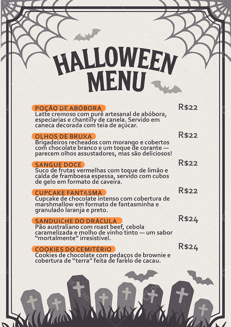 Cardápio Halloween PSD Editável
