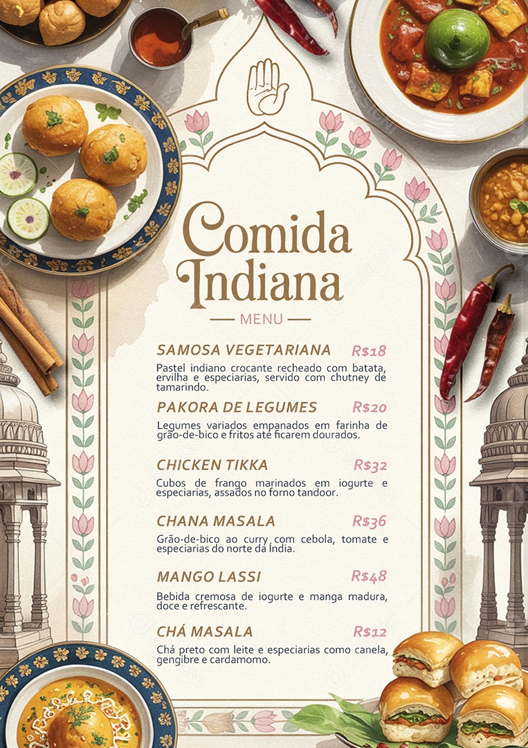 Modelo de Cardápio Comida Indiana PSD Editável