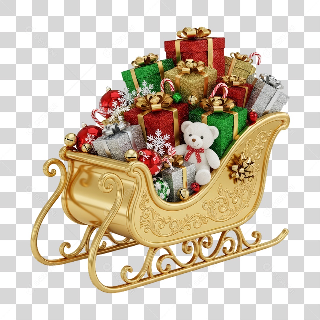 Trenó com Caixas de Presentes para Enfeite Decoração de Natal PNG Transparente
