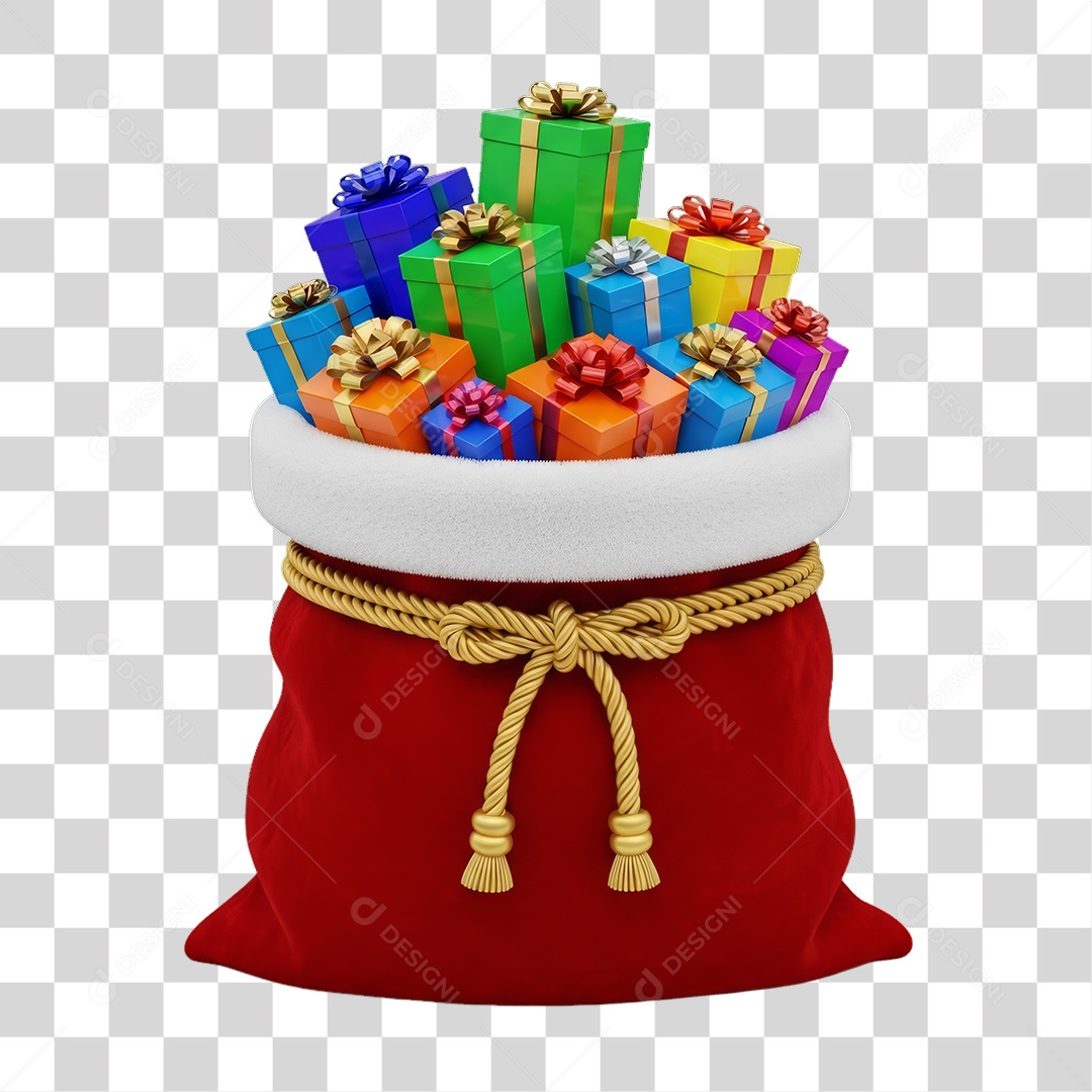 Saco com Caixas de Presentes para Enfeite Decoração de Natal PNG Transparente