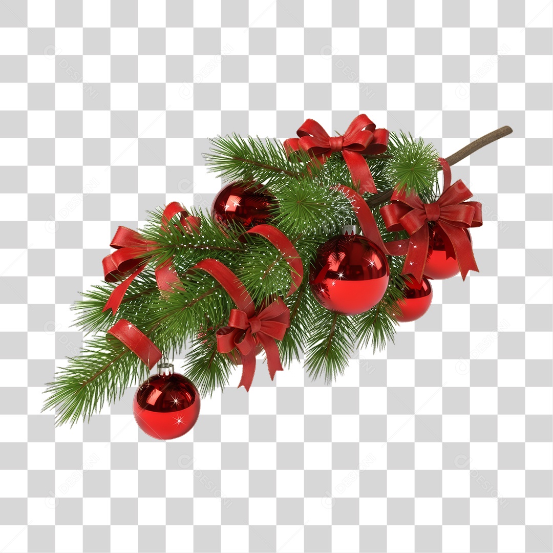 Galho com Enfeites Decoração de Natal PNG Transparente