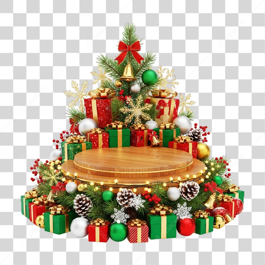 Podium com Enfeites Decoração de Natal PNG Transparente
