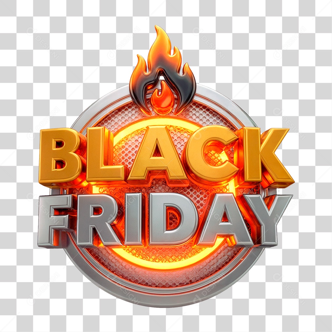 Selo 3D Black Friday para Composição PNG Transparente