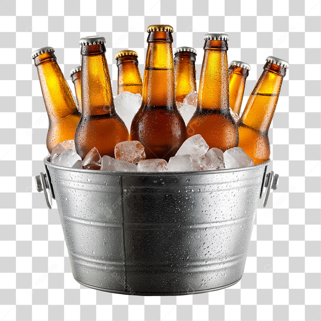 Balde com Garrafas e Gelo PNG Transparente