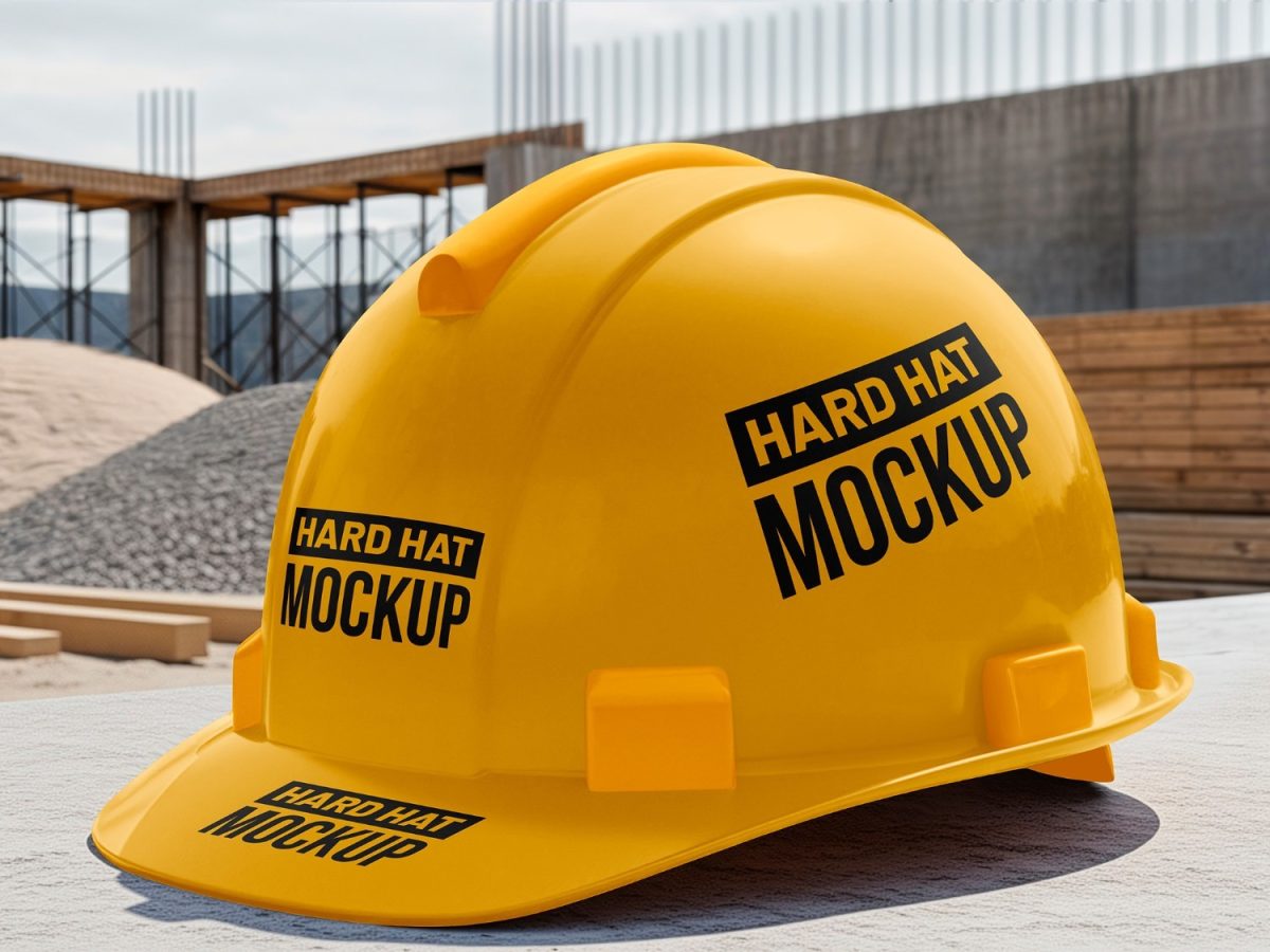 Capacete Amarelo Modelo Mockup Hard Hat Construção PSD Editável