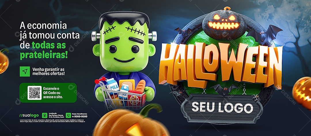 Banner Supermercado Halloween a Economia Já Tomou Conta Social Media PSD Editável