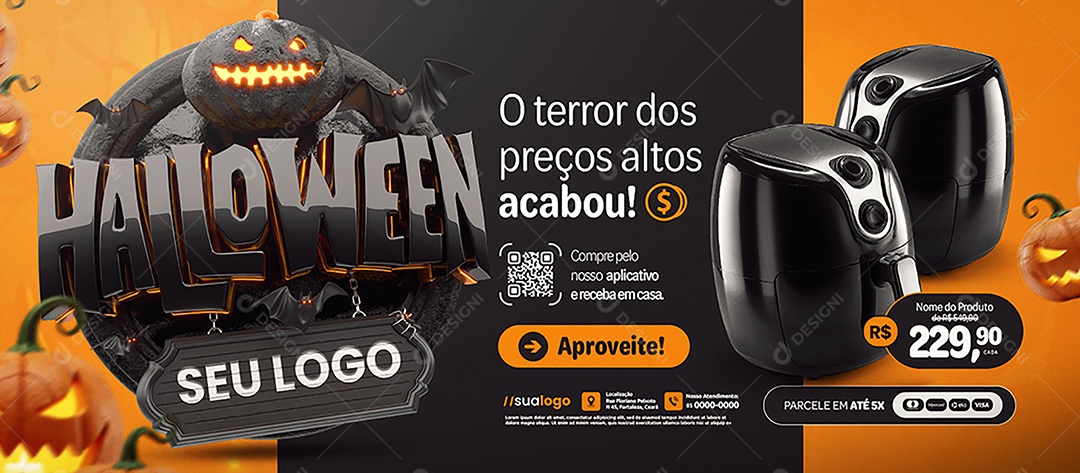 Banner Loja de Eletrodomésticos Halloween O Terror dos Preços Altos Social Media PSD Editável