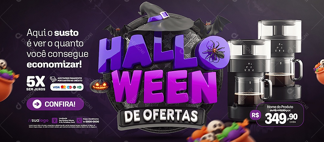 Banner Loja de Eletrodomésticos Halloween de Ofertas Liquitificador Social Media PSD Editável