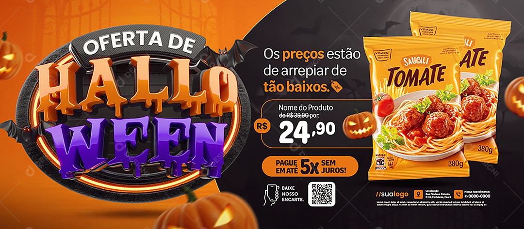 Banner Supermercado Ofertas de Halloween Os Preços Estão de Arrepiar Social Media PSD Editável