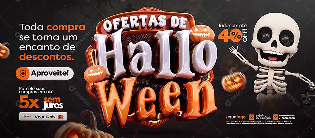 Banner Supermercado Ofertas de Halloween Toda Compra Social Media PSD Editável