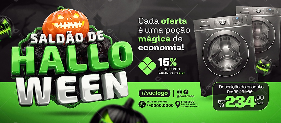 Banner Loja de Eletrodomésticos Saldão de Halloween Máquinas de Lava Social Media PSD Editável