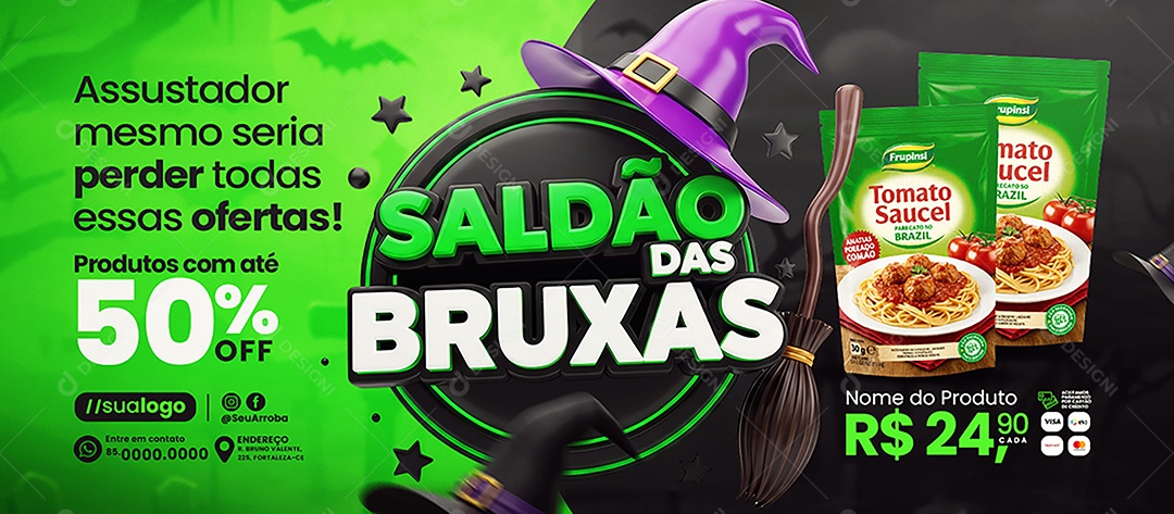 Banner Supermercado Saldão das Bruxas Social Media PSD Editável