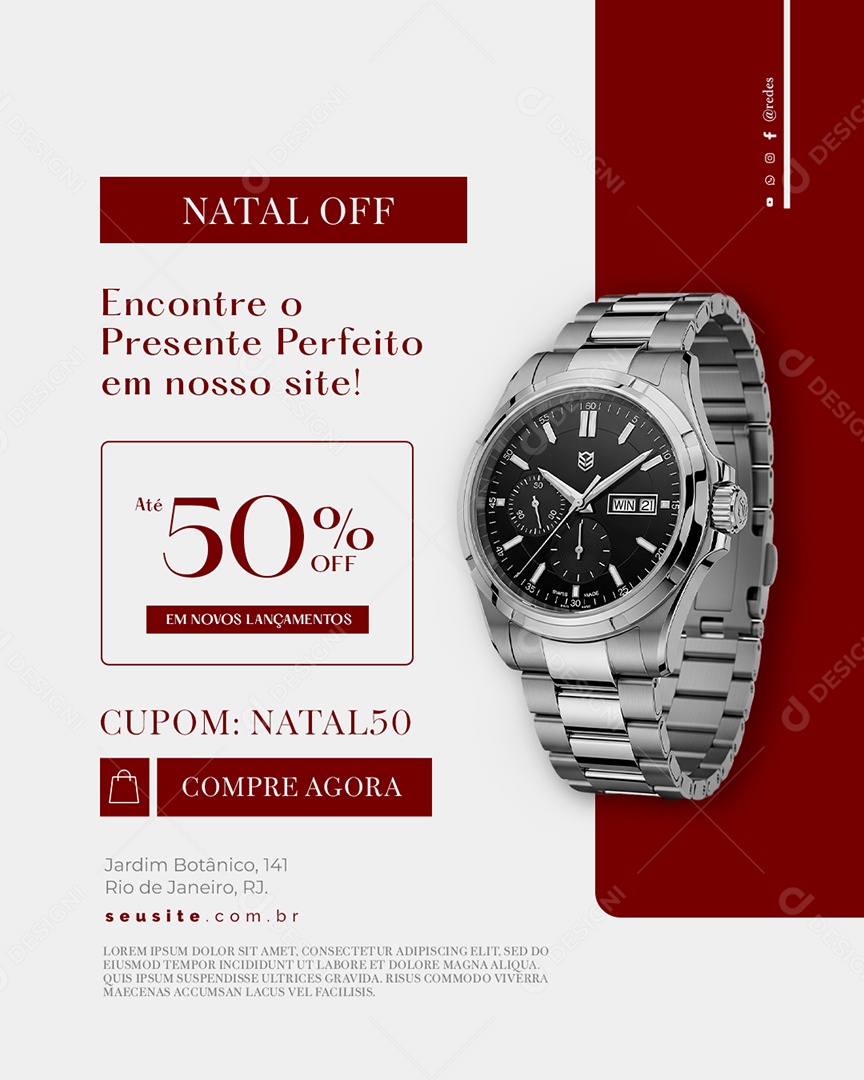 Relojoaria Natal Off Encontre o Presente Perfeito em Nosso Site Social Media PSD Editável