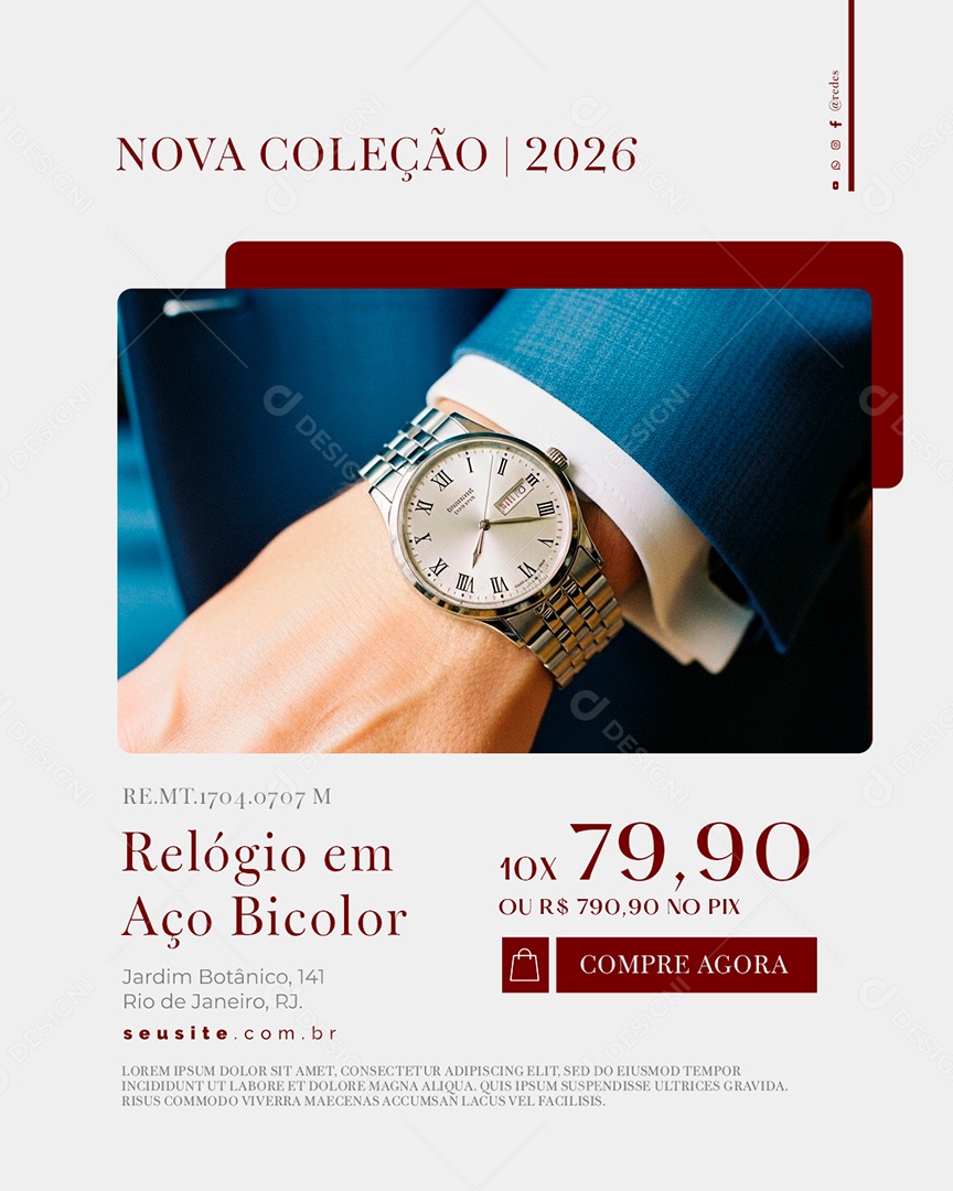 Relojoaria Relógio em Aço Bicolor Social Media PSD Editável