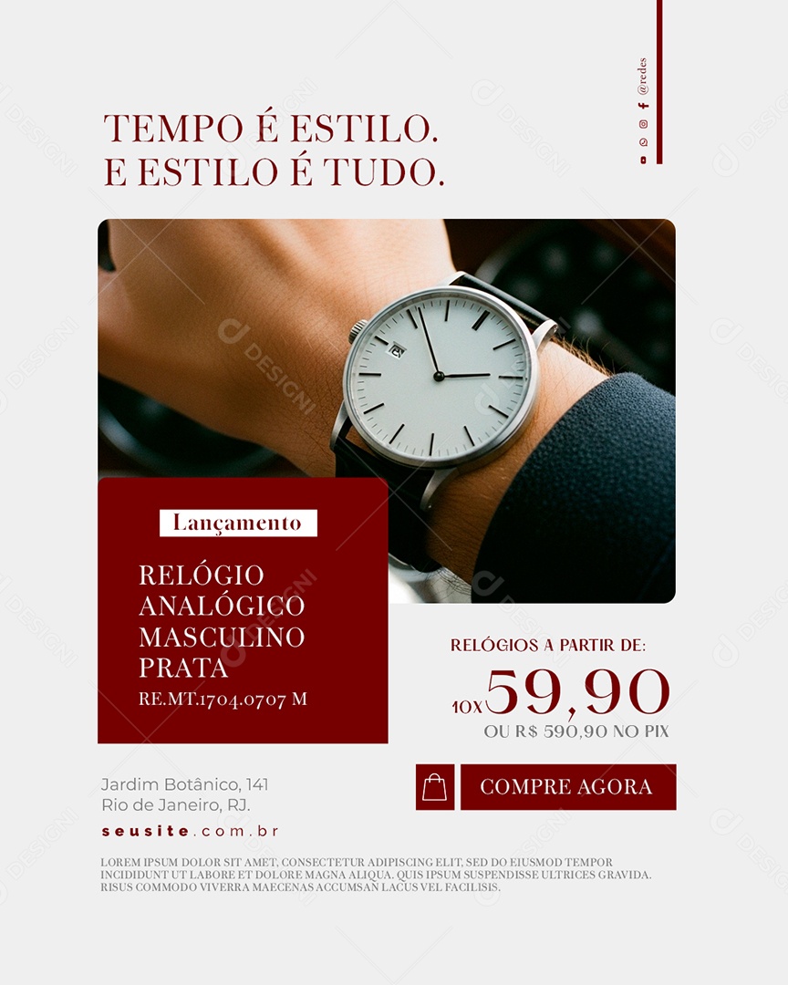 Relojoaria Tempo é Estilo e Estilo é Tudo Social Media PSD Editável