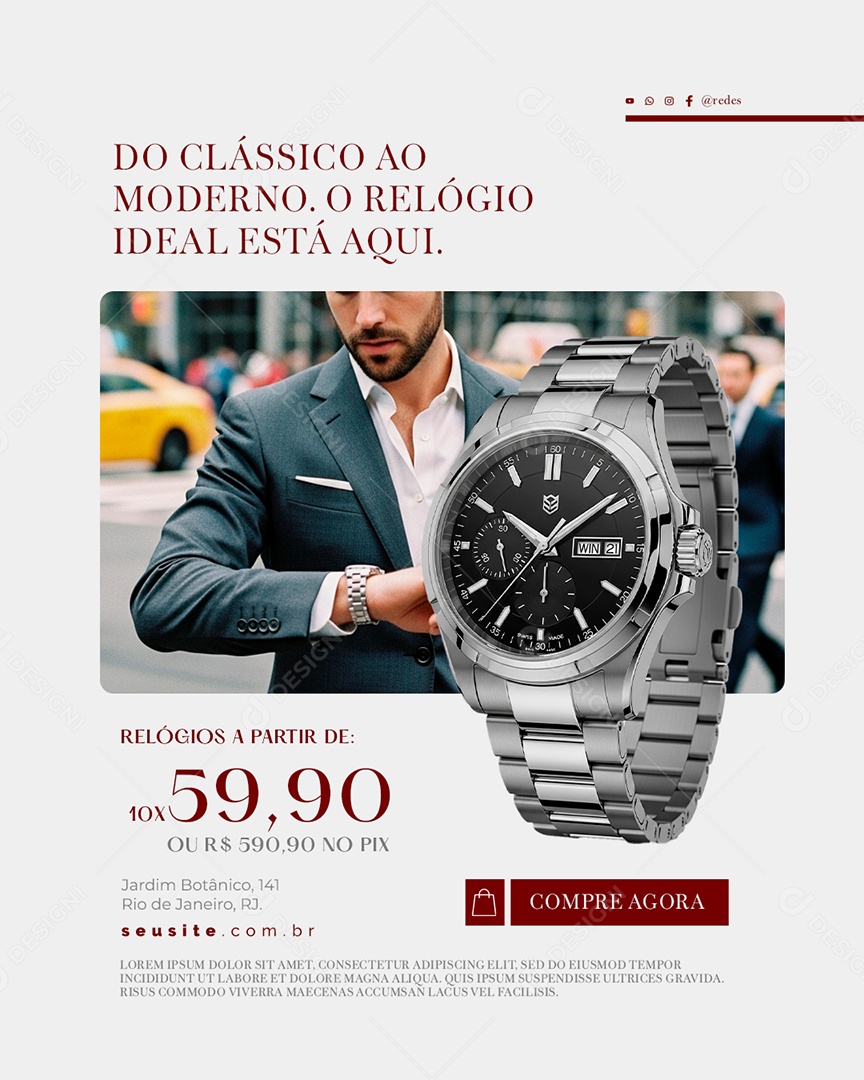 Relojoaria do Clássico ao Moderno Social Media PSD Editável