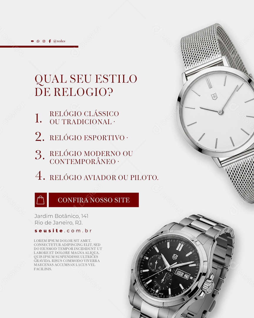 Relojoaria Qual Seu Estilo de Relógio Social Media PSD Editável