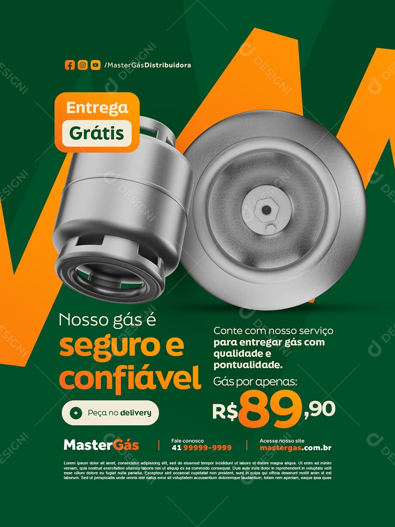 Distribuidor de Gás Entrega Grátis Seguro e Confiável Social Media PSD Editável