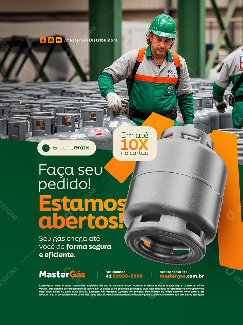 Distribuidor de Gás Faça Seu Pedido Estamos Abertos Social Media PSD Editável