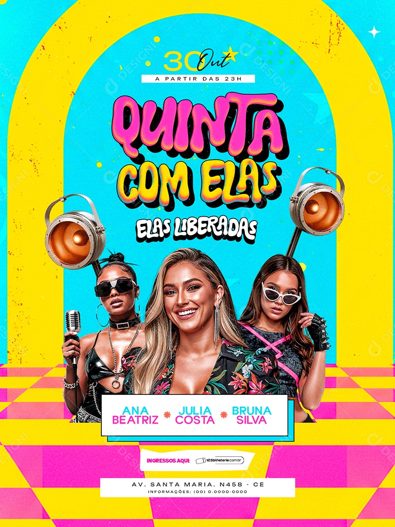 Flyer Próximos Shows Quinta com Elas Social Media PSD Editável