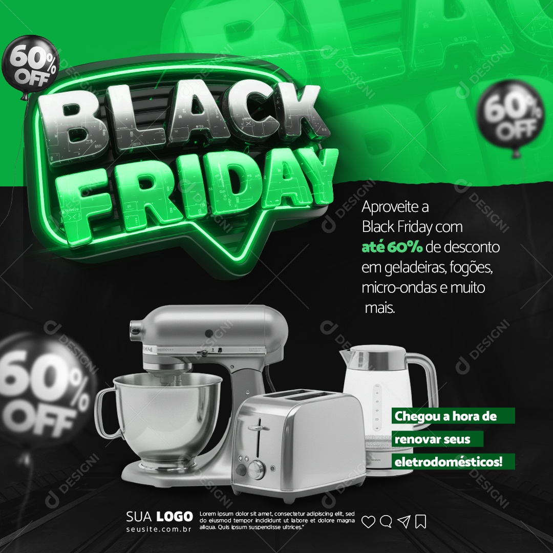 Social Media Black Friday Loja de Eletrodomésticos PSD Editável