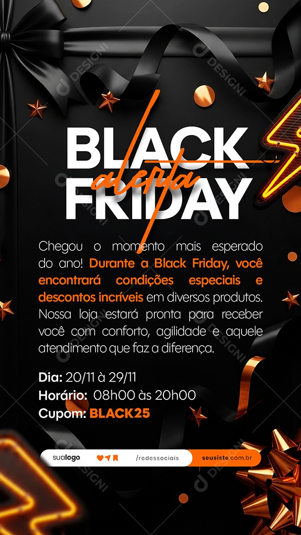 Story Aviso Black Friday Social Media PSD Editável