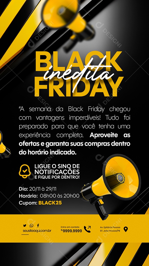Story Aviso Black Friday Inedita Social Media PSD Editável