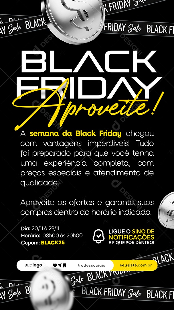 Story Aviso Black Friday Social Media PSD Editável