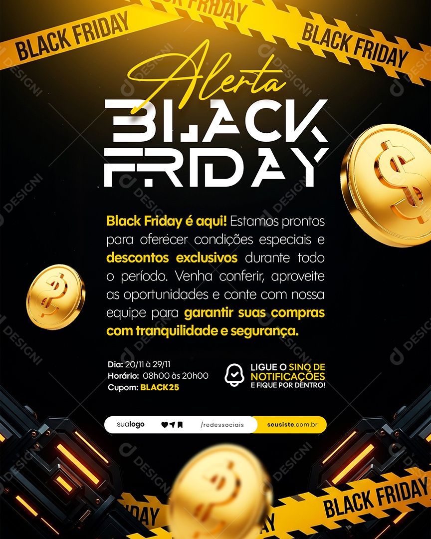 Alerta Black Friday Social Media PSD Editável