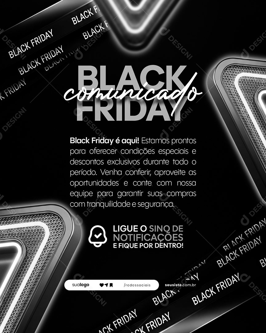 Comunicado Black Friday Social Media PSD Editável