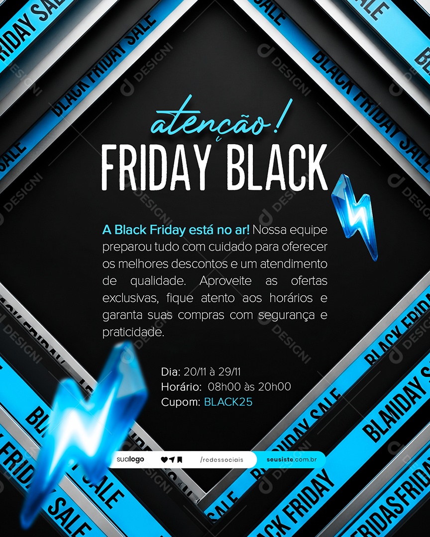 Atenção Black Friday Social Media PSD Editável