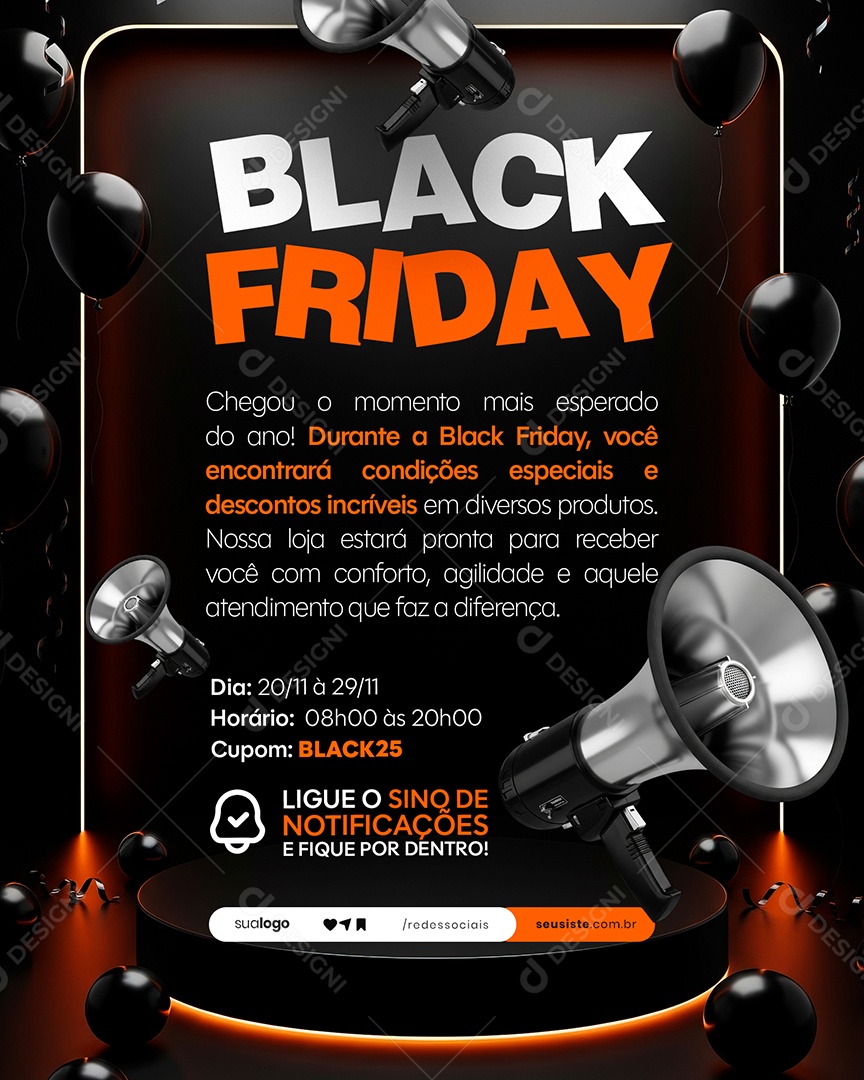 Aviso Black Friday Social Media PSD Editável