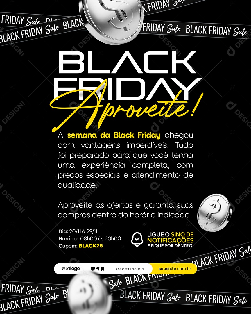 Aviso Black Friday Social Media PSD Editável