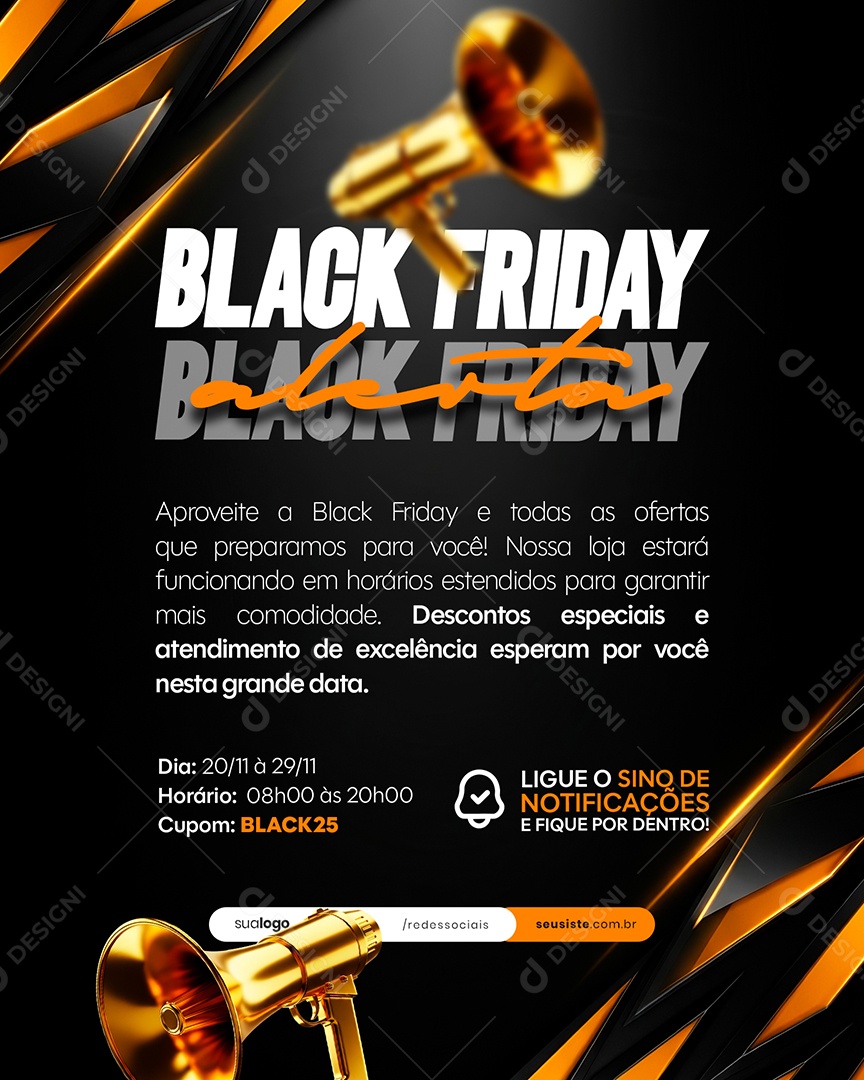 Aviso Black Friday Social Media PSD Editável
